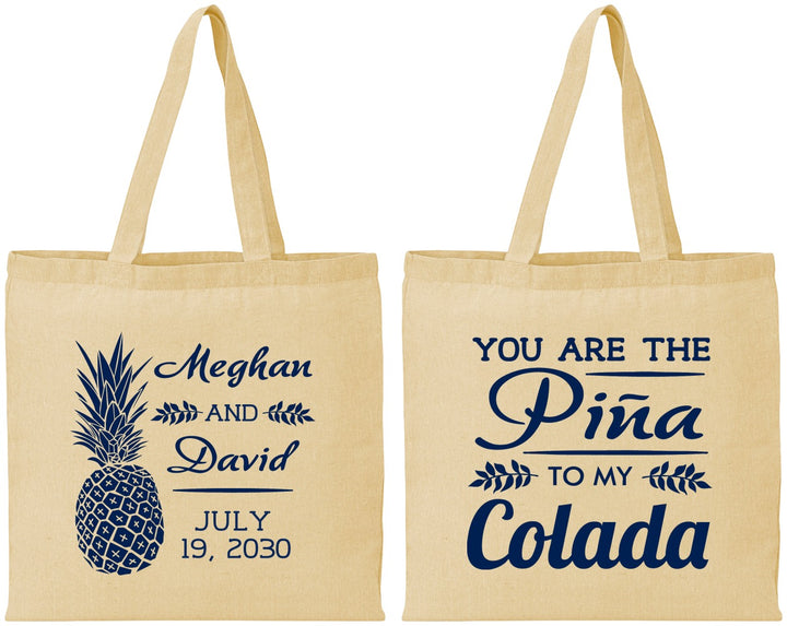 Personalized Wedding Cotton Tote Bags - Pina Colada | 364