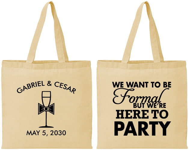 Personalized Wedding Cotton Tote Bags - Formal Here To Party | 366