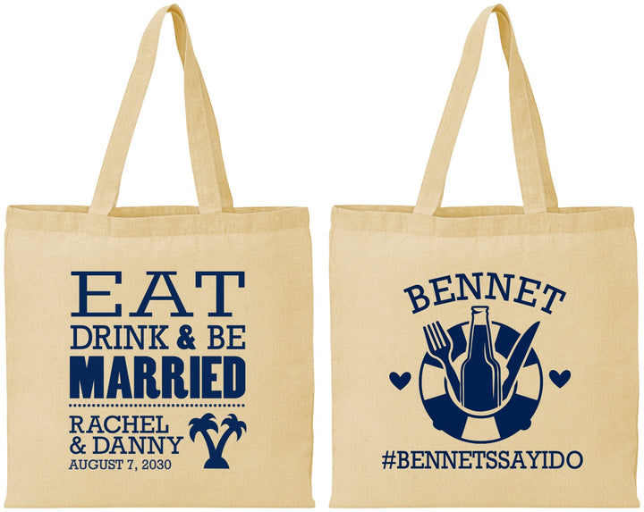 Personalized Wedding Cotton Tote Bags - Eat Drink Be Married | 367
