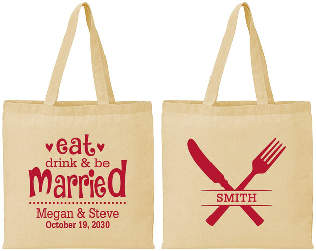 Personalized Wedding Cotton Tote Bags - Eat Drink Be Married | 368