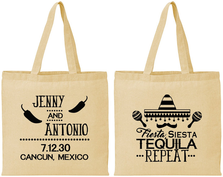 Personalized Wedding Cotton Tote Bags - Fiesta Siesta Tequila Repeat | 369