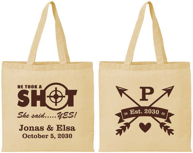 Personalized Wedding Cotton Tote Bags - Take A Shot She Said Yes | 370