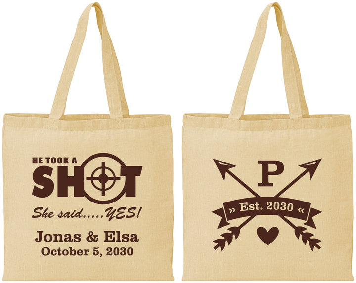 Personalized Wedding Cotton Tote Bags - Take A Shot She Said Yes | 370