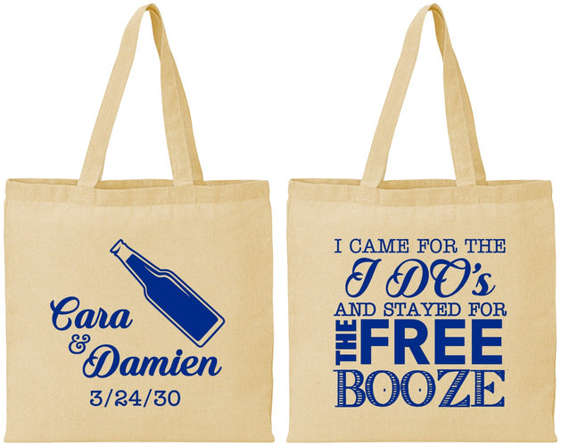 Personalized Wedding Cotton Tote Bags - I Do Free Booze | 371