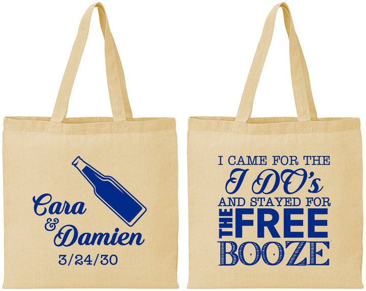 Personalized Wedding Cotton Tote Bags - I Do Free Booze | 371
