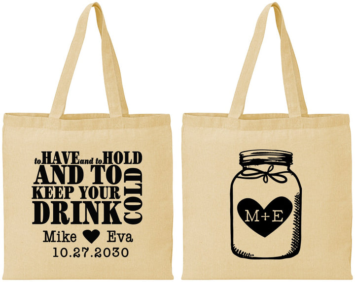 Personalized Wedding Cotton Tote Bags - Mason Jar | 373