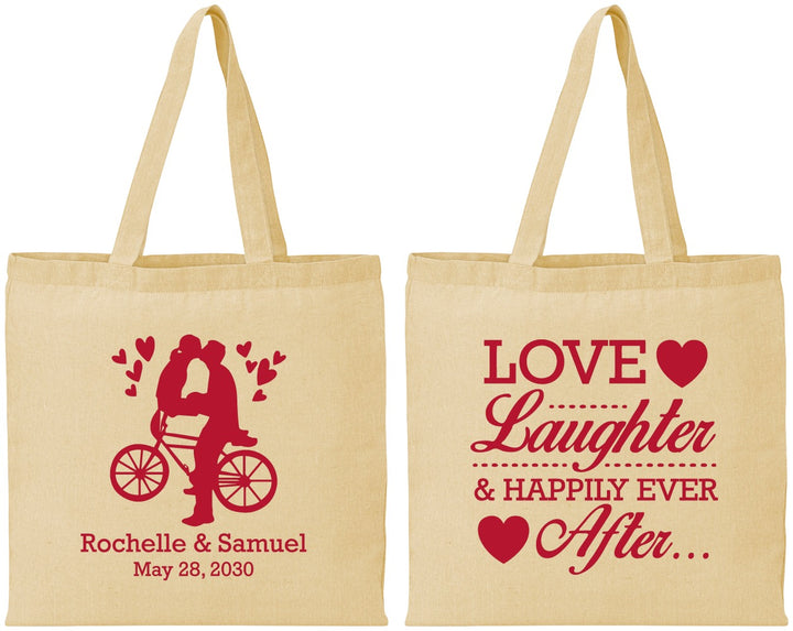 Personalized Wedding Cotton Tote Bags - Love Laughter Happily | 376