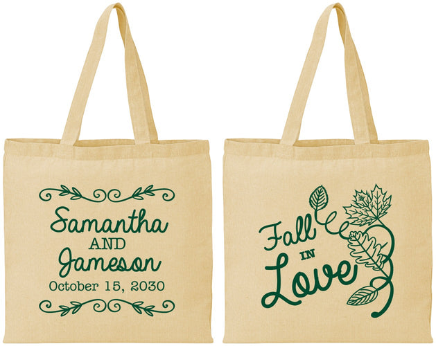Personalized Wedding Cotton Tote Bags - Fall In Love | 377