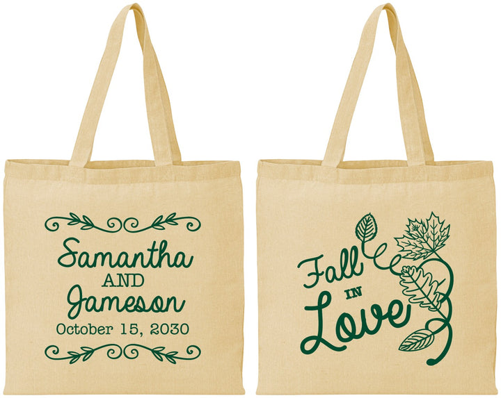 Personalized Wedding Cotton Tote Bags - Fall In Love | 377