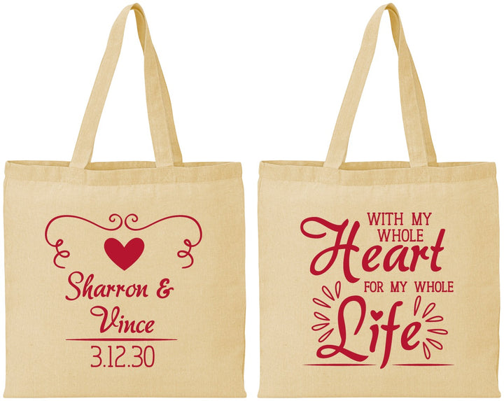 Personalized Wedding Cotton Tote Bags - Heart Life | 387