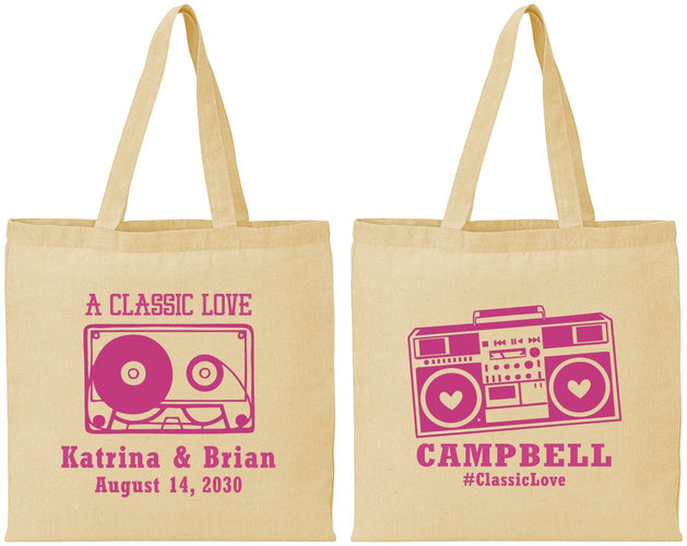 Personalized Wedding Cotton Tote Bags - Class Love Cassette Tape | 389
