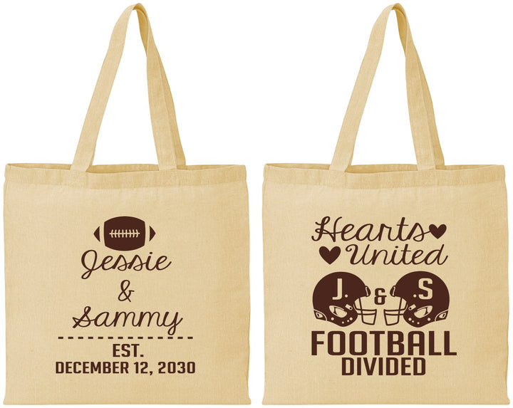 Personalized Wedding Cotton Tote Bags - Hearts United Football | 395