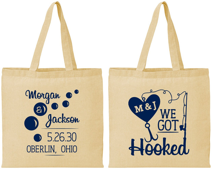 Personalized Wedding Cotton Tote Bags - We Got Hooked Fish | 396