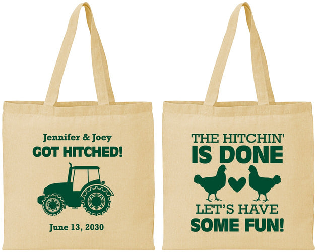 Personalized Wedding Cotton Tote Bags - Got Hitched Tractor | 397