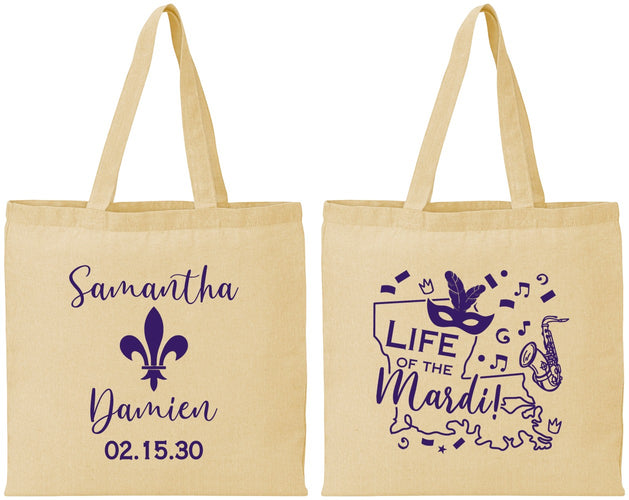 Personalized Wedding Cotton Tote Bags - Mardi Gras | 398