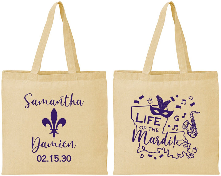Personalized Wedding Cotton Tote Bags - Mardi Gras | 398