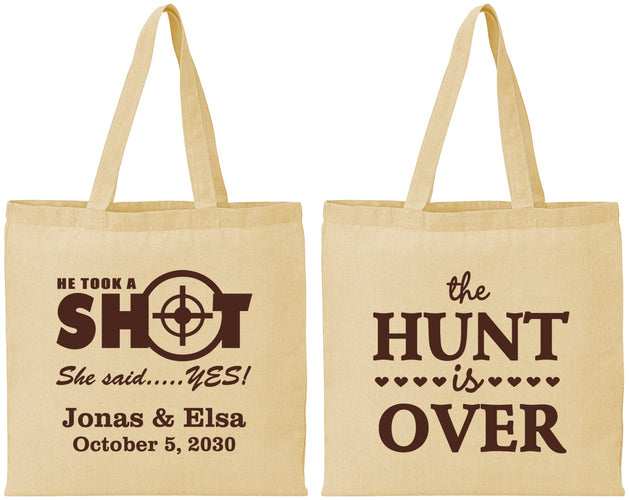 Personalized Wedding Cotton Tote Bags - The Hunt Is Over | 400