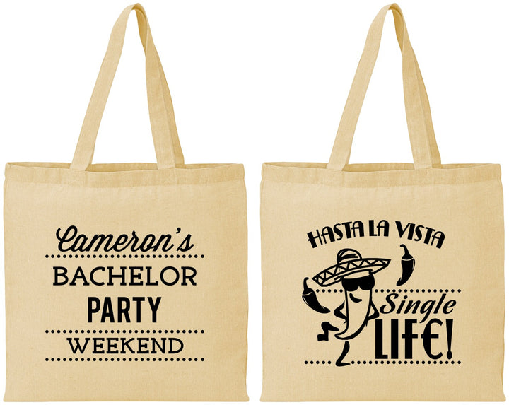 Personalized Bachelor Party Cotton Tote Bags - Hast La Vista Single Life | 40003