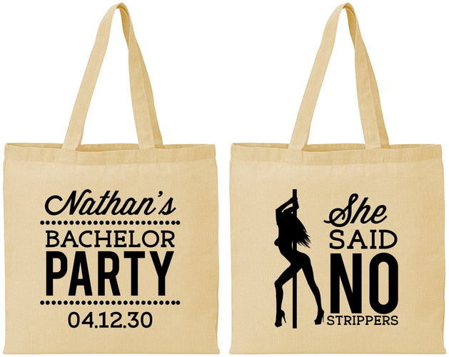 Personalized Bachelor Party Cotton Tote Bags - She Said No Strip Club | 40005