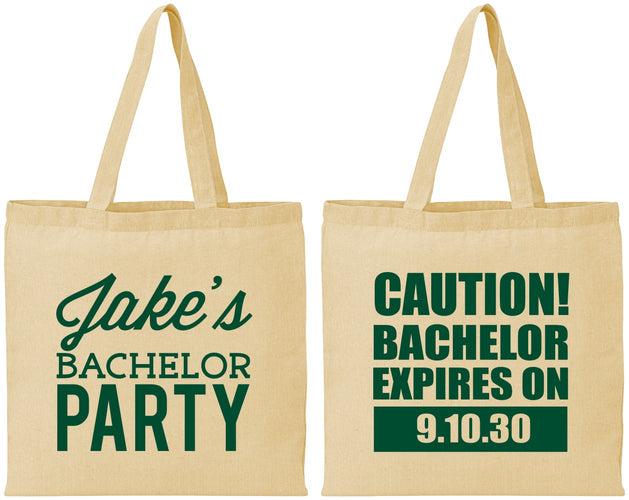 Personalized Bachelor Party Cotton Tote Bags - Caution Expires On | 40009