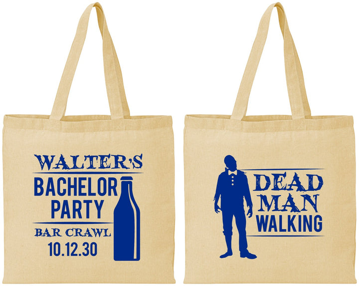 Personalized Bachelor Party Cotton Tote Bags - Dead Man Walking | 40011