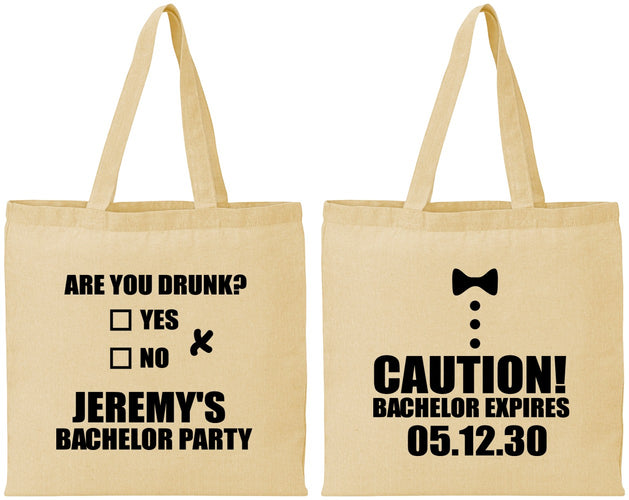 Personalized Bachelor Party Cotton Tote Bags - Caution Expires On | 40013