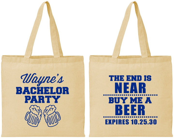 Personalized Bachelor Party Cotton Tote Bags - Beer | 40014
