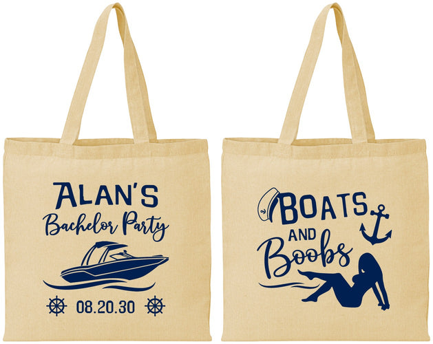 Personalized Bachelor Party Cotton Tote Bags - Nautical Boats | 40021