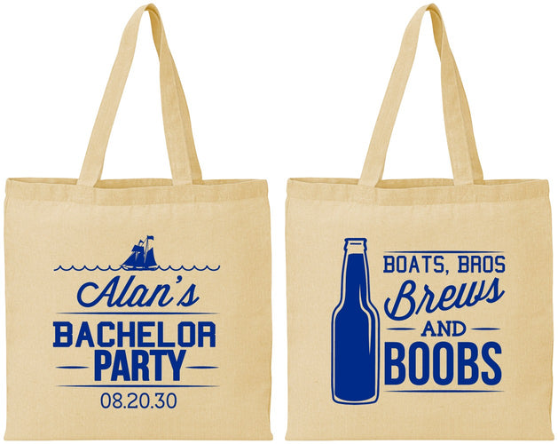 Personalized Bachelor Party Cotton Tote Bags - Brews And Boobs | 40022