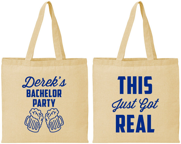 Personalized Bachelor Party Cotton Tote Bags - Just Got Real | 40024