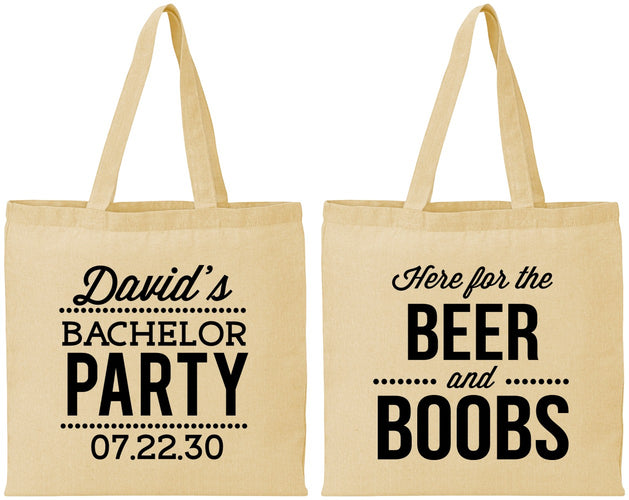 Personalized Bachelor Party Cotton Tote Bags - Beer And Boobs | 40027