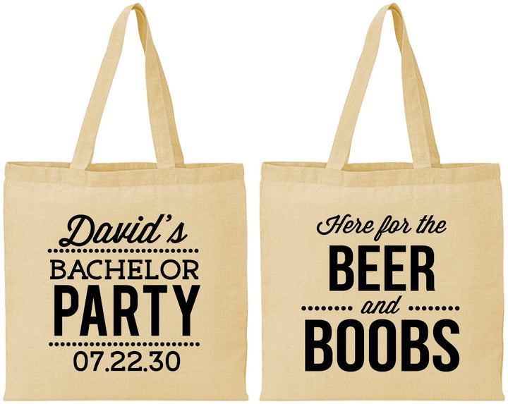 Personalized Bachelor Party Cotton Tote Bags - Beer And Boobs | 40027