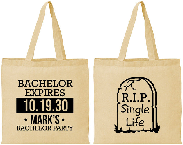 Personalized Bachelor Party Cotton Tote Bags - Rip Single Life | 40028