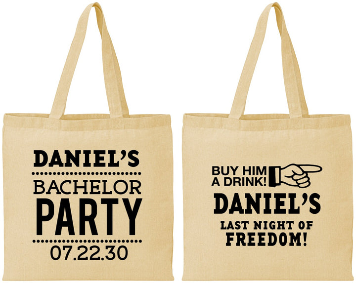 Personalized Bachelor Party Cotton Tote Bags - Last Night Of Freedom | 40029