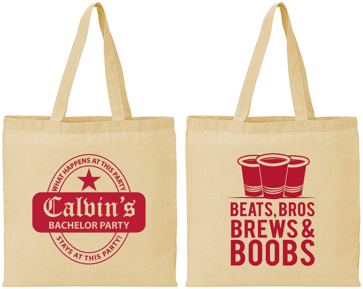 Personalized Bachelor Party Cotton Tote Bags - Brews And Boobs | 40031