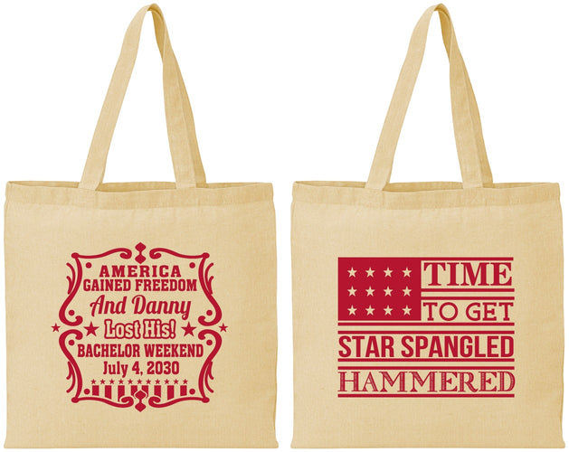 Personalized Bachelor Party Cotton Tote Bags - Star Spangled Hammered | 40032