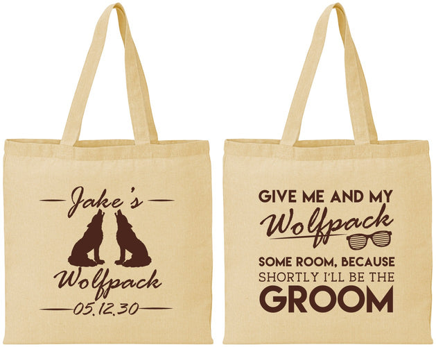 Personalized Bachelor Party Cotton Tote Bags - Wolfpack | 40036