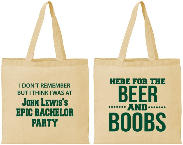Personalized Bachelor Party Cotton Tote Bags - Beer And Boobs | 40039