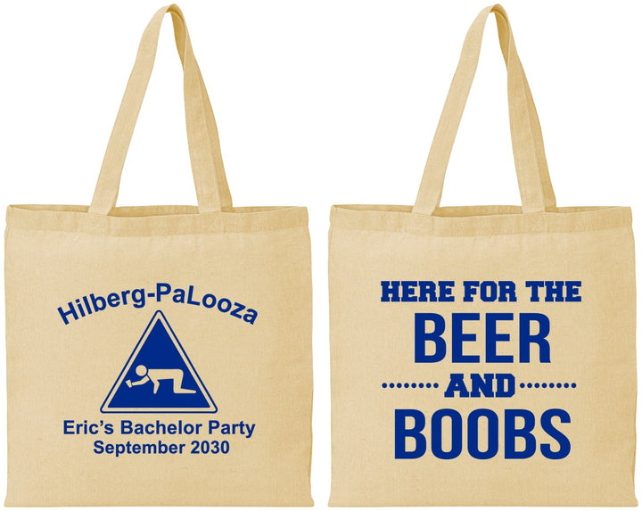Personalized Bachelor Party Cotton Tote Bags - Beer And Boobs | 40040