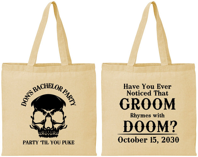 Personalized Bachelor Party Cotton Tote Bags - Groom Doom Skull | 40041