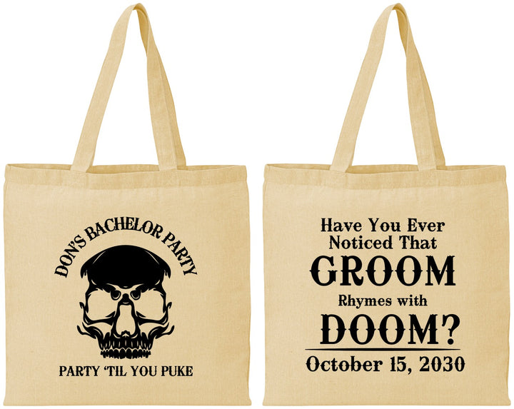 Personalized Bachelor Party Cotton Tote Bags - Groom Doom Skull | 40041