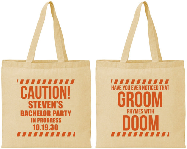 Personalized Bachelor Party Cotton Tote Bags - Groom Rhymes Doom | 40042
