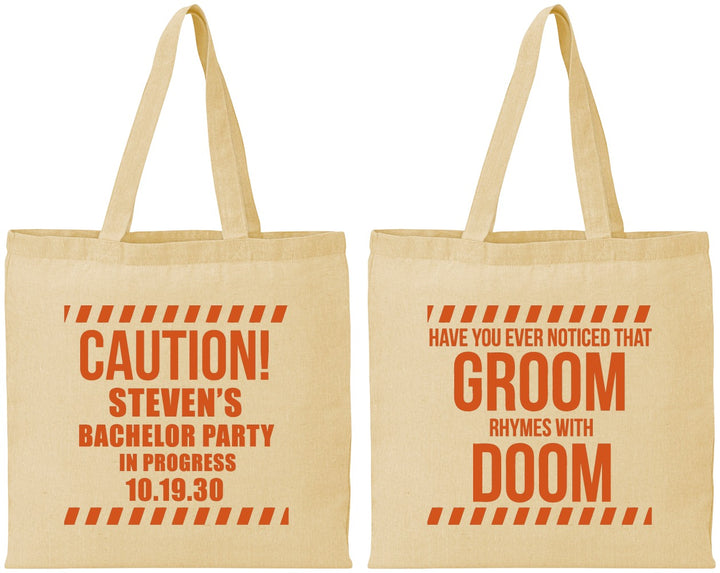Personalized Bachelor Party Cotton Tote Bags - Groom Rhymes Doom | 40042