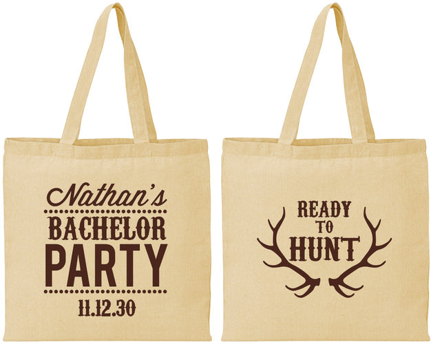 Personalized Bachelor Party Cotton Tote Bags - Ready To Hunt | 40044