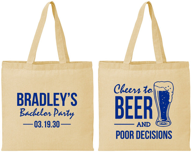 Personalized Bachelor Party Cotton Tote Bags - Beer Pour Decisions | 40045