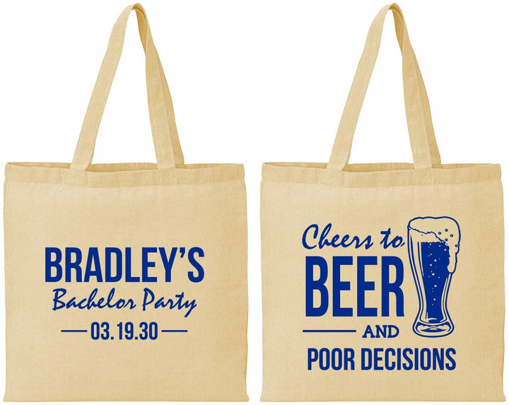 Personalized Bachelor Party Cotton Tote Bags - Beer Pour Decisions | 40045