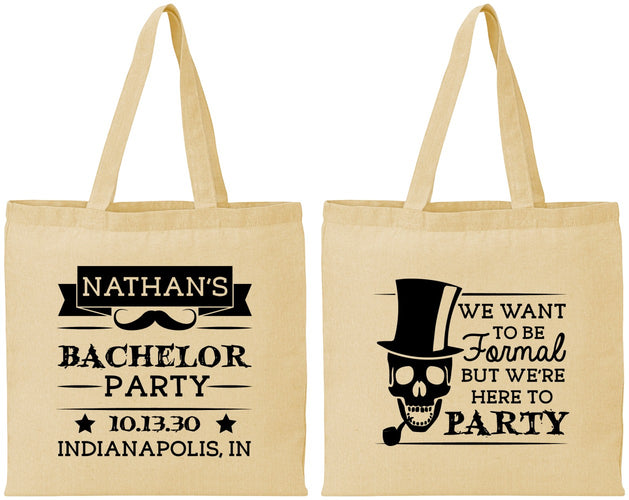 Personalized Bachelor Party Cotton Tote Bags - Formal Skeleton | 40048