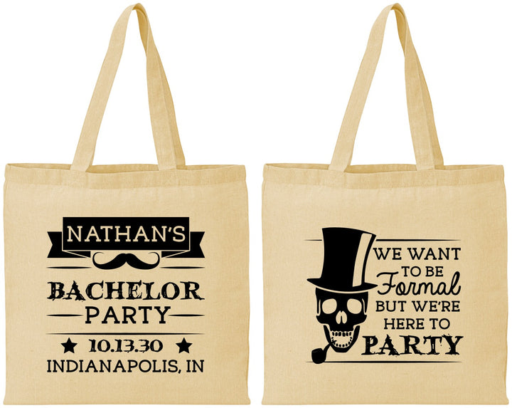 Personalized Bachelor Party Cotton Tote Bags - Formal Skeleton | 40048
