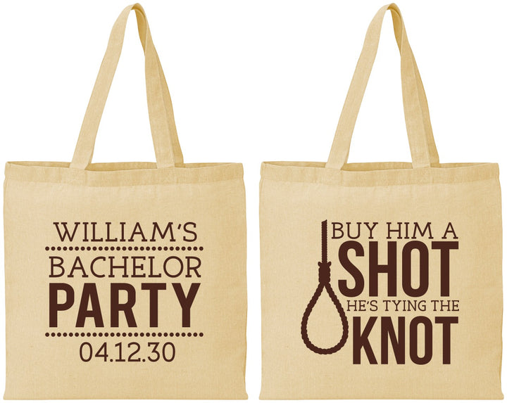 Personalized Bachelor Party Cotton Tote Bags - Buy Him A Shot | 40051
