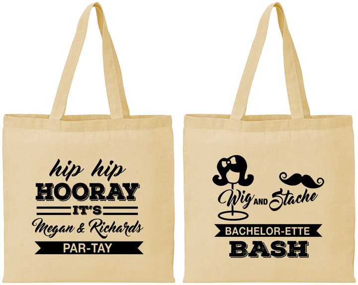 Personalized Bachelor Party Cotton Tote Bags - Wig Or Stache | 40058